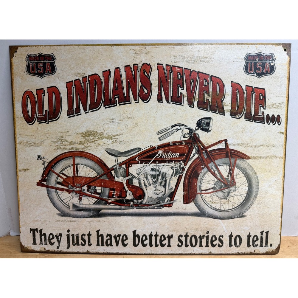 Indian Motorcycle Metal Tin Sign Biker Garage Wall Art Vintage Man Cave